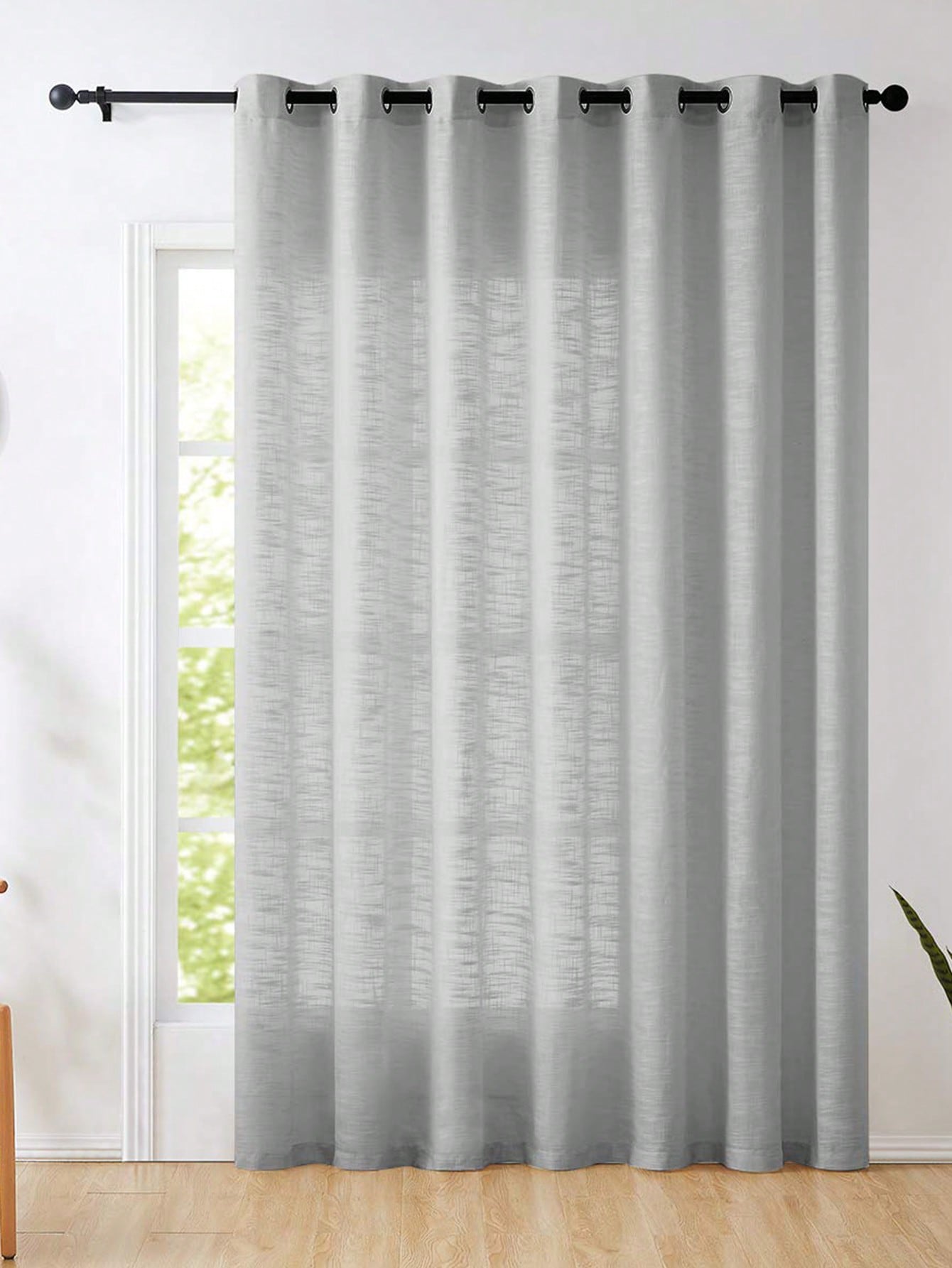 Linen Curtain Eyelet - Cortinas semitransparentes de poliéster gris con