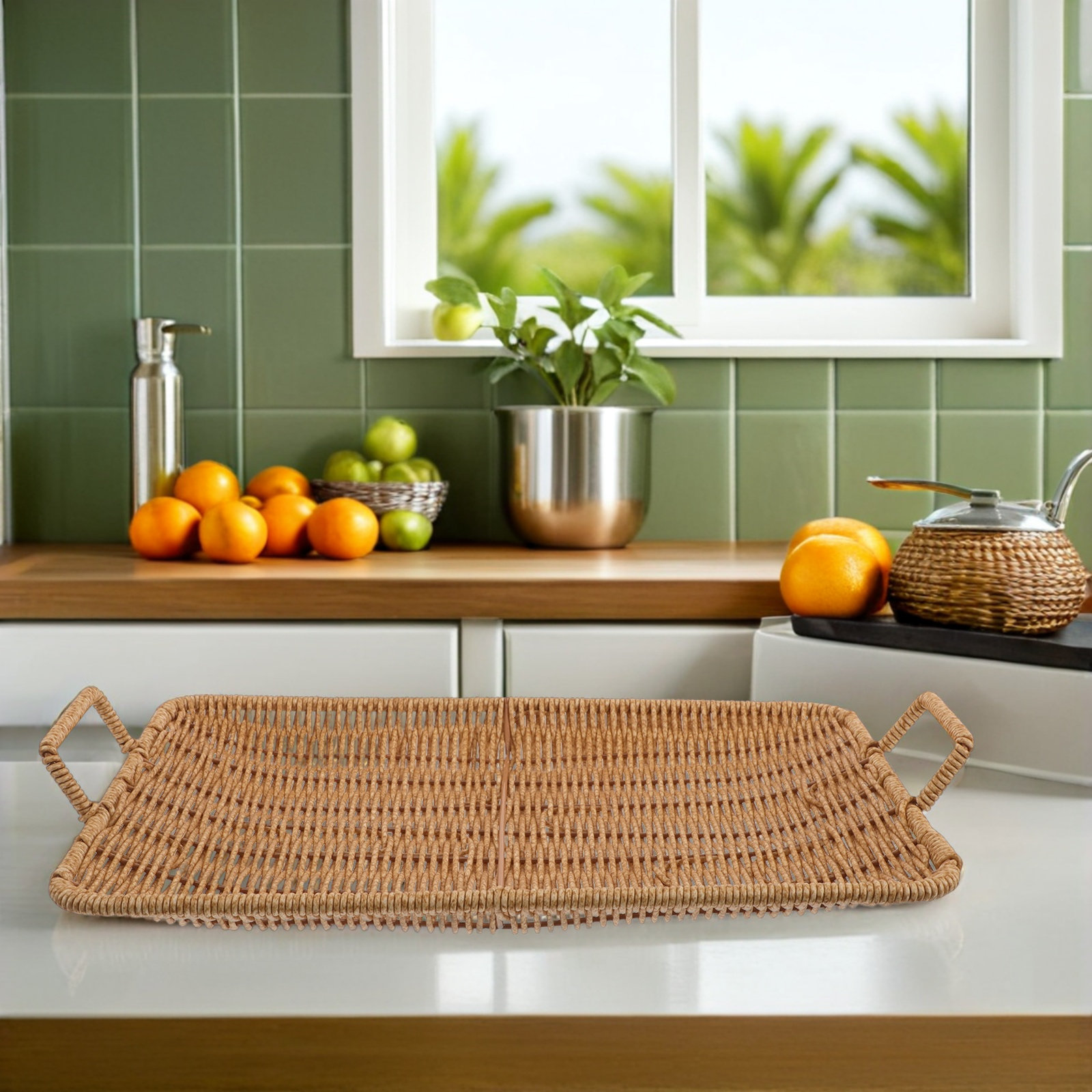 Rattan Tray Handle - Bandeja Rectangular Pequeña de Ratán con