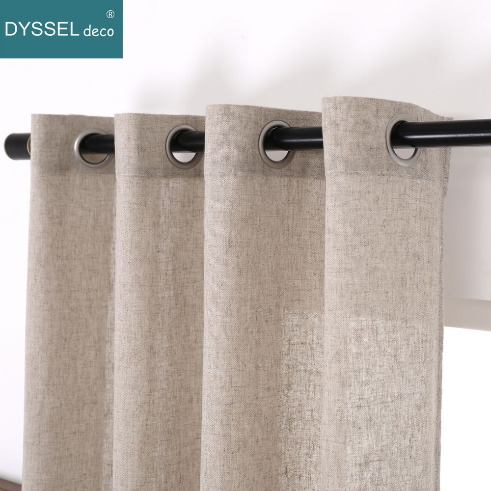 Linen Curtain Eyelet - Sólido hogar decorativo Anti-UV lino Natural