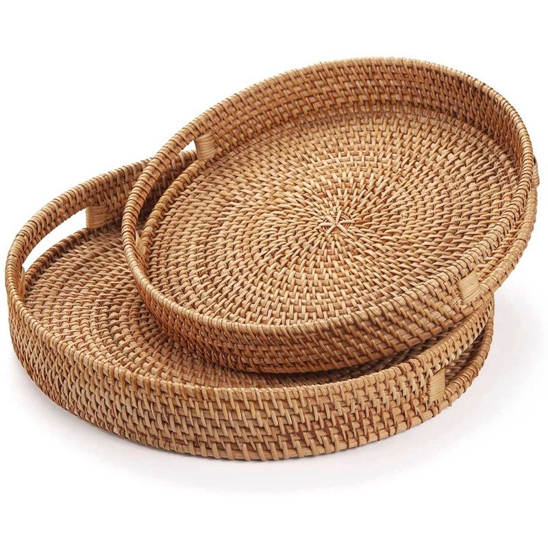 Rattan Tray Handle - Bandeja Redonda de Ratán para Servir,